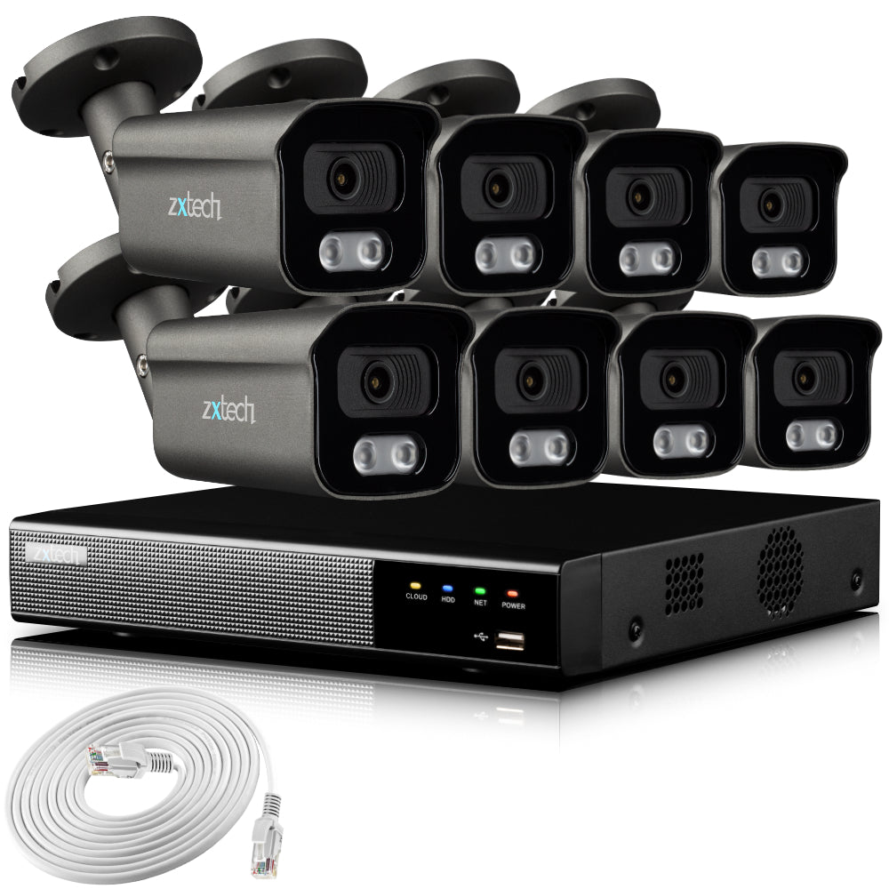 Zxtech 4K CCTV System - 8 x IP PoE Cameras Audio Recording Face Detection Outdoor Sony Starvis  | RX8F9Y