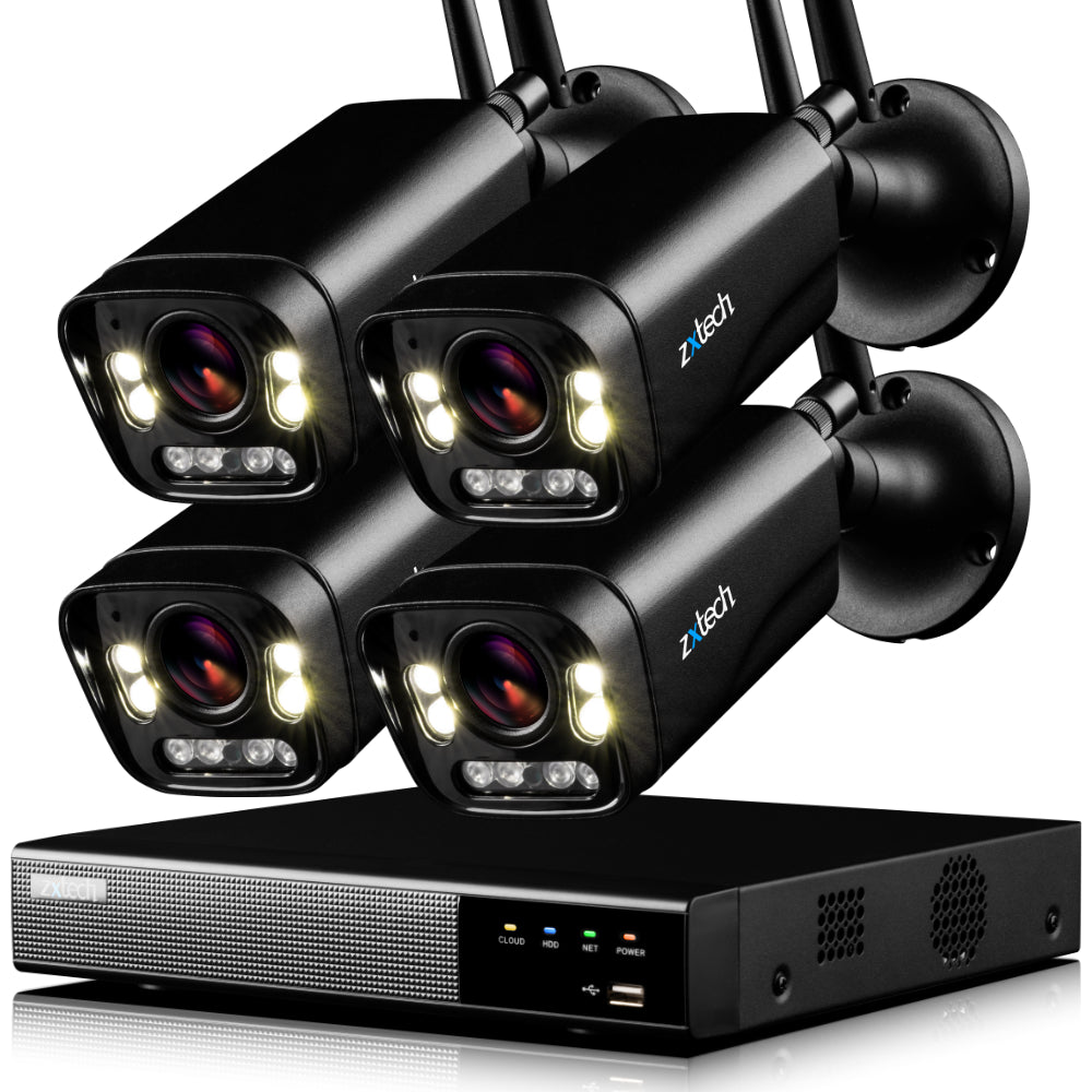Zxtech 5MP Wireless CCTV System - 4x WiFi Security Cameras Outdoor 2-Way-Audio Night Vision 9CH Sony Starvis  | WF4D9Y