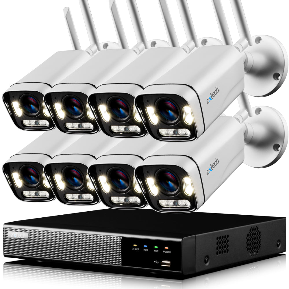 Zxtech 5MP Wireless CCTV System - 8x WiFi Security Cameras Outdoor 2-Way-Audio Night Vision 9CH Sony Starvis  | WF8A9Y