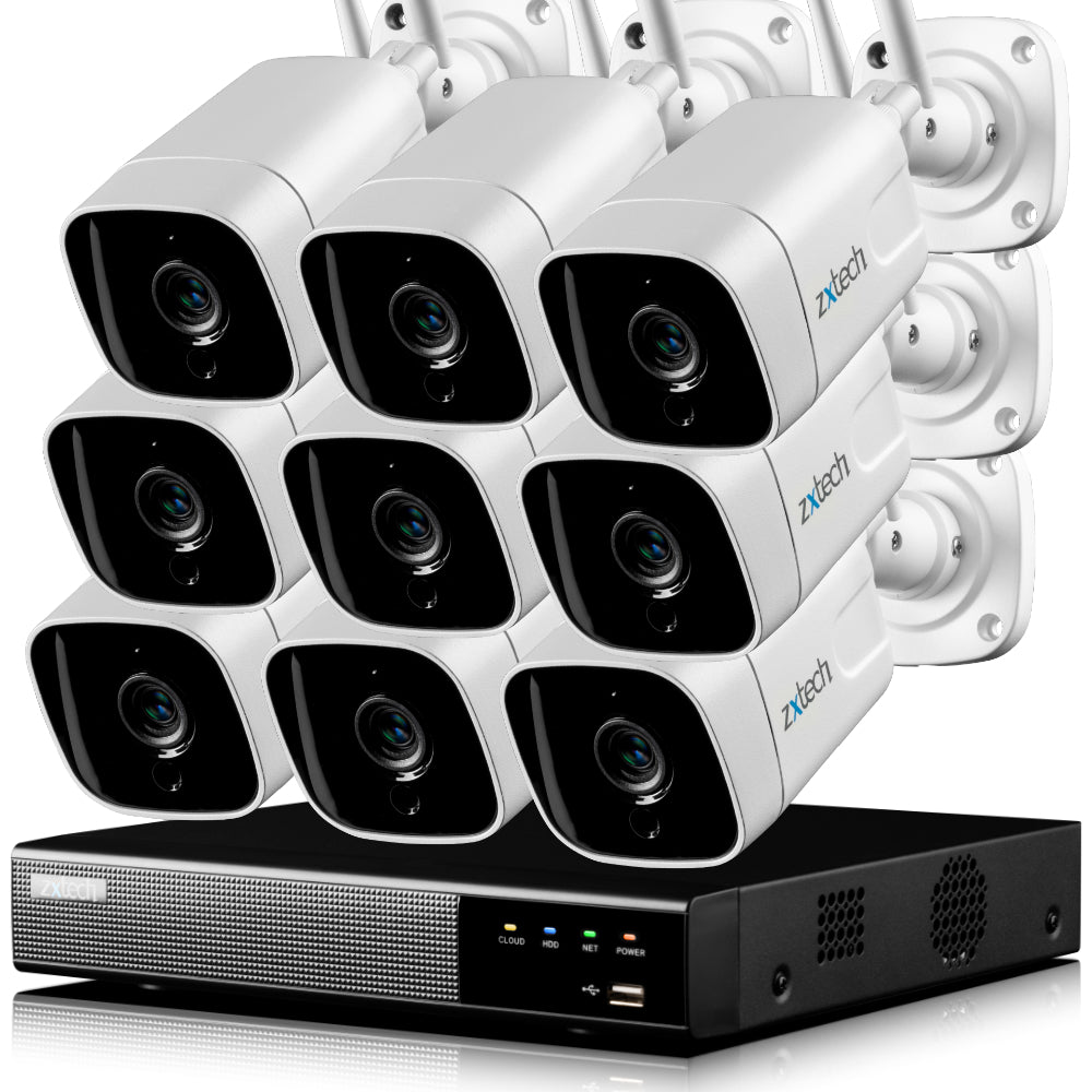 Zxtech 5MP/4K Wireless CCTV System - 9x WiFi Security Cameras Outdoor 2-Way-Audio Night Vision 9CH Sony Starvis  | WF9A9Y